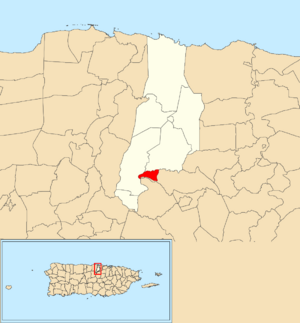 Location of Mavilla within the municipality of Vega Alta shown in red