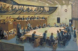 No 11 Fighter Group's Operations Room, Uxbridge (1943) (Art.IWM ART LD 4140)