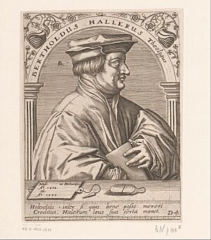 Portret van Berchtold Haller Bertholdus Hallerus Theologus (titel op object) Serie portretten van vijftiende- en zestiende-eeuwse geleerden (serietitel), RP-P-1908-2611