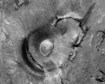 An overhead view of Roden crater, photo taken from a satellite