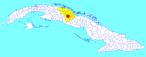 Santa Clara municipality (red) within  Las Villas Province (yellow) and Cuba