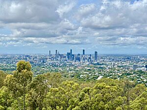 Skylines in Brisbane seen from Mount Coot-tha Lookout in February 2021, 01