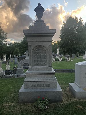 Tombstone of James Sydney Rollins in June 2020