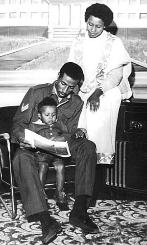Abebe Bikila with wife and son