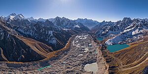 Aerial View of Peaks of Khumbu, Ngozumpa Glacier and Gokyo Lakes (crop)