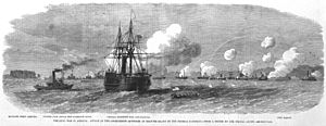 Attack on the Confederate Batteries at Roanoke Island by the Federal gun-boats. The Civil War in America - ILN-1862-0322-0017 (cropped)