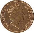 British one penny coin 1989 obverse