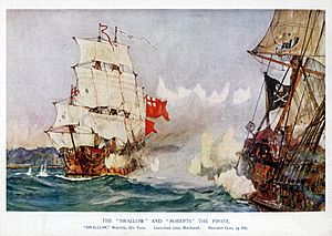 Charles Edward Dixon HMS Swallow 1703 Black Bart Battle of Cape Lopez Royal Fortune Bartholomew Roberts.jpg