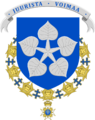 Coat of arms of Sauli Niinistö, 12th president of Finland as Knight of the Royal Order of the Seraphim