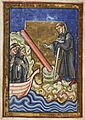 Cuthbert discovers piece of timber - Life of St. Cuthbert (late 12th C), f.45v - BL Yates Thompson MS 26