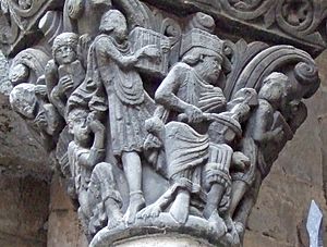 Detalle del Capitel del rey David con músicos