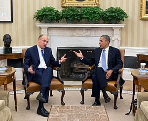 Enrico Letta and Barack Obama in the Oval Office, Oct. 17, 2013 (cropped)