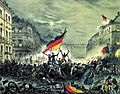 Ereignisblatt aus den revolutionären Märztagen 18.-19. März 1848 mit einer Barrikadenszene aus der Breiten Strasse, Berlin 01