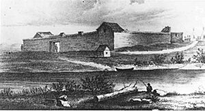 Fort Boise showing exterior walls, Snake River near the mouth of the Boise River, Idaho, 1849 (AL+CA 1475)