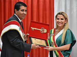 Jeanine Áñez at the 314th Anniversary of Reyes. 6 January 2020, Ministry of Communication, Reyes (51907629988)