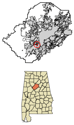 Location of Lipscomb in Jefferson County, Alabama.