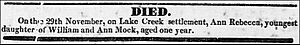 Lake Creek Settlement Obituary