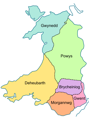 Map of Mediaeval kingdoms of Wales 700-1000