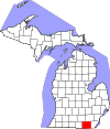 State map highlighting Lenawee County