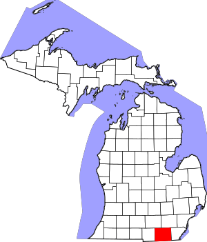 Map of Michigan highlighting Lenawee County