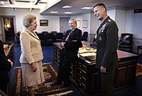 Thatcher photographed sharing a laugh with Rumsfeld and Pace