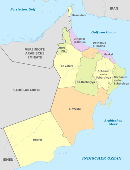 Oman, administrative divisions 2011 - de - colored
