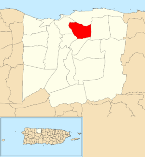 Location of Santana within the municipality of Arecibo shown in red