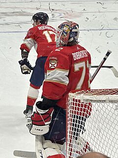 Sergei Bobrovsky in net against the Red Wings in a game on January 17, 2024 at Amerant Bank Arena