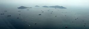 Ships queueing Panama Canal 05 2013 Pacific side 6375