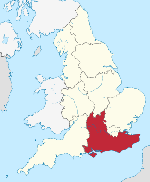 South East England, highlighted in red on a beige political map of England