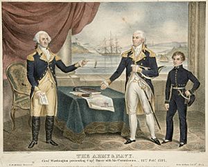 The Army & Navy, Genl. Washington presenting Captain Barry with his Commission