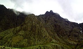 Tower Ridge (Ben Nevis, Highland Scotland) showing the Little and Great towers high on the crest