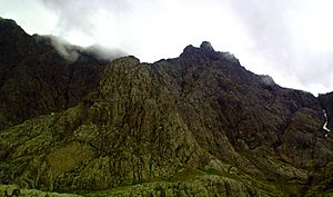 Tower Ridge (Ben Nevis, Highland Scotland) showing the Little and Great towers high on the crest
