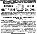 1876 ad for Spratt's Patent Meat Fibrine Dog Cakes