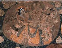 Bamiyan paintings of Celestial beings in the niche of the 55 meter large Buddha