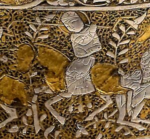 Basin, Syria, c. 1240 AD, brass inlaid with silver - Freer Gallery of Art (horseman playing Polo)
