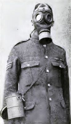 British soldier in a German respirator