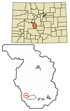 Location of the Garfield CDP in Chaffee County, Colorado.