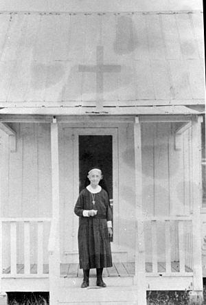 Deaconess Bedell on the porch of the Mission of Our Savior Collier City, Florida