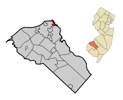 Map of Westville highlighted within Gloucester County. Inset: Location of Gloucester County in New Jersey.