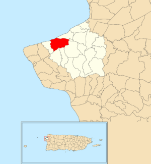 Location of Guayabo within the municipality of Aguada shown in red