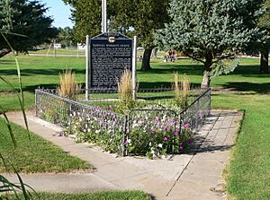 Indianola town park: grave of Pawnee victim of Massacre Canyon event, September 2010