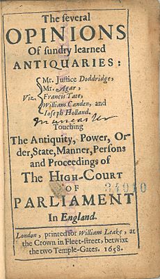 John Doddridge, The Several Opinions of Sundry Learned Antiquaries (1658, title page)