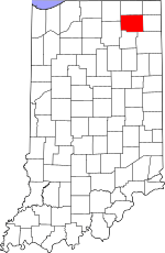 Map of Indiana highlighting Noble County