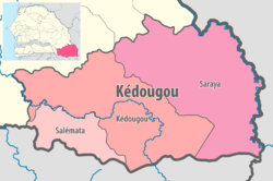 Map of the departments of the Kédougou region of Senegal
