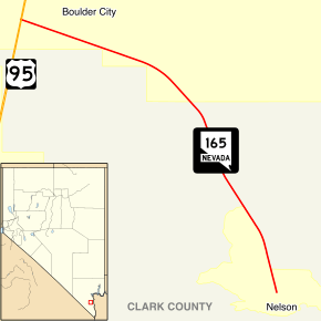 Nevada State Route 165 travels southeast from US 95 to Nelson, Nevada.