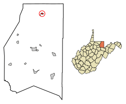 Location of Brandonville in Preston County, West Virginia.