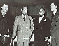 Robert Goffin, Benny Carter, Louis Armstrong, Leonard Feather 1942