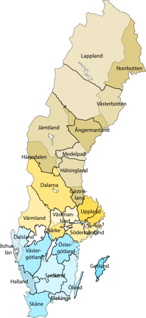 Sweden provinces and counties overlayed