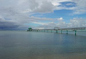 Tourist pier and tower on Guam (line379380818)